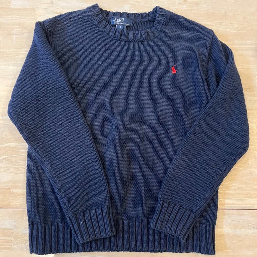 VINTAGE Polo Ralph Lauren Navy Cotton Sweater. Size Large; fits like a Medium